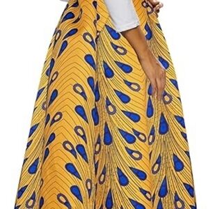Afibi African Elegant Gold and Blue Maxi Patterned Skirt
